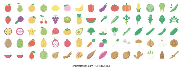 Big Set of Fruits and Vegetable Flat Icon