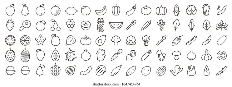 Big Set of Fruits and Vegetable Icon (Thin Line Version)