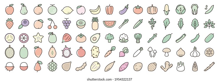 Big Set of Fruits and Vegetable Icon