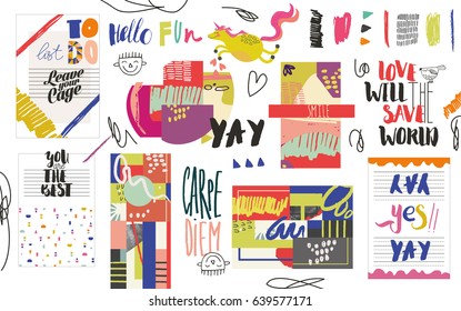 Big Set of Funky and Creative Vector Cards, Notes, Stickers, Labels, Tags. Template for Greeting, Scrap booking, Congratulations, Posters, Invitations. 