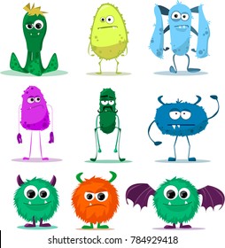 big set of funny cartoon happy monsters