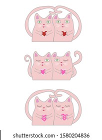 Big set funny pink cat. Concept of love and magic.