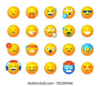 Big set of funny yellow smile. Flat and vector illustration for site