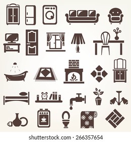 big set of furniture and home related silhouettes and icons