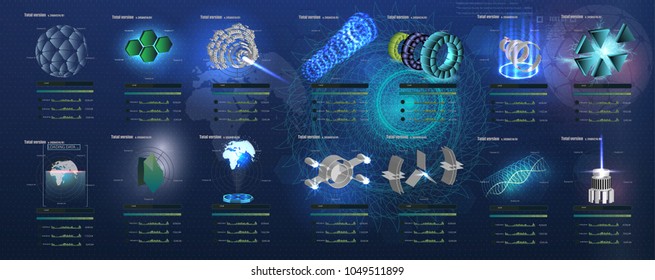A big set of futuristic 3D elements in HUD style. Abstract space extraterrestrial vektory background.