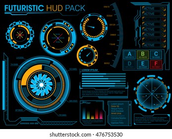 Big set of Futuristic Head Up Display elements, UI HUD Infographic layout, Web UI elements collection, Blue virtual graphic touch user interface.