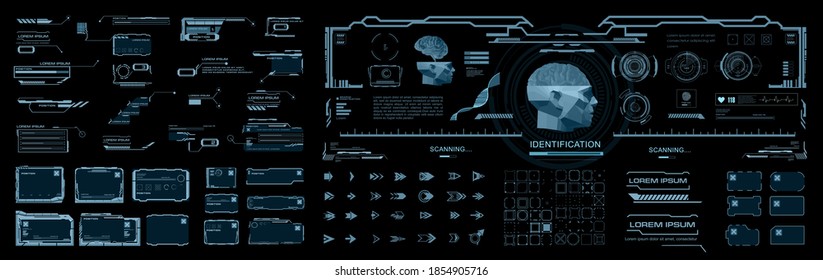 Big set of futuristic HUD elements user interface. Conceptual Sci-Fi Dashboard Display for Video Games. Futuristic blue virtual graphic touch  user interface