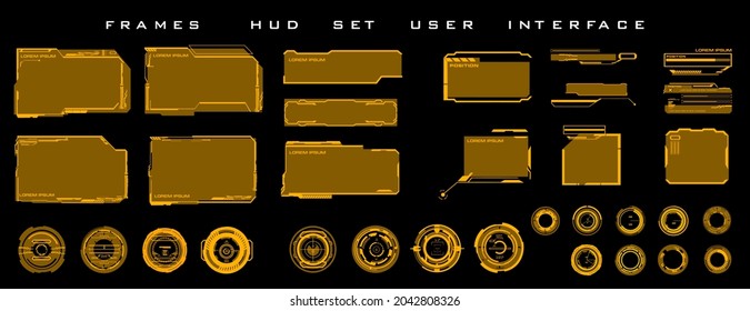 Big set futuristic HUD elements for HUD user interface. Elements for the user interface HUD. Circles, callouts, titles, frames, pointers, targets, information and dialog boxes