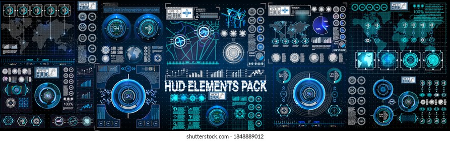 BIG SET Futuristic Vector HUD Interface Screen Design Callout bar labels, information call box bars and modern digital info. Tech digital info boxes hud templates. Futuristic set.