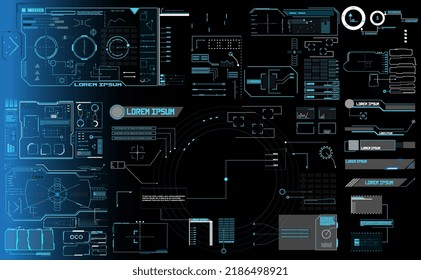 BIG SET Futuristic Vector HUD Interface Screen Design Callout bar labels, information call box bars and modern digital info. Tech digital info boxes hud templates. Futuristic set.
