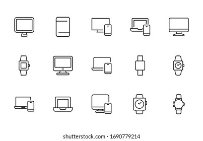 Big set of Gadget line icons. Vector illustration isolated on a white background. Premium quality symbols. Stroke vector icons for concept or web graphics. Simple thin line signs. 
