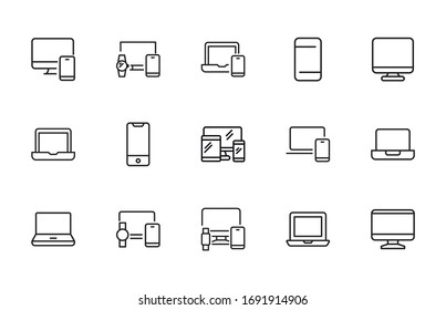 Big set of Gadget line icons. Vector illustration isolated on a white background. Premium quality symbols. Stroke vector icons for concept or web graphics. Simple thin line signs. 
