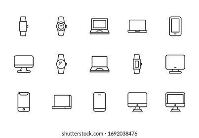 Big set of Gadget line icons. Vector illustration isolated on a white background. Premium quality symbols. Stroke vector icons for concept or web graphics. Simple thin line signs. 
