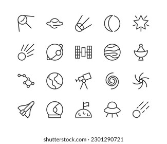 Big set of galaxy line icons. Vector illustration isolated on a white background. Premium quality symbols. Stroke vector icons for concept or web graphics. Simple thin line signs.