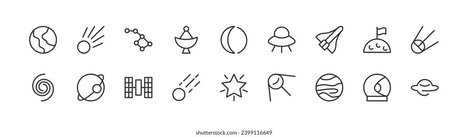 Big set of galaxy line icons. Vector illustration isolated on a white background. Premium quality symbols. Stroke vector icons for concept or web graphics. Simple thin line signs.