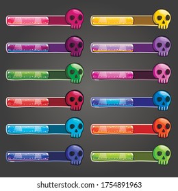 Big set game resource bar with cartoon skulls. Game interface elements. Game resource bar. Vector illustration