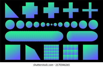 Große Reihe geometrischer Formen. Geschmacksrichtungen, Retro-Elemente für Web, Vintage, Werbung, Werbebanner, Plakat, Flyer, Plakatwand, Verkauf. Kollektion von trendigen, geometrischen Vektorformen.