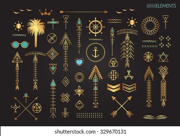 Big Set of geometric shapes. Trendy hipster icons and logotypes. Religion, philosophy, spirituality, occultism symbols collection. linear tattoo