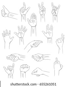 big set gestures hands expression emotion