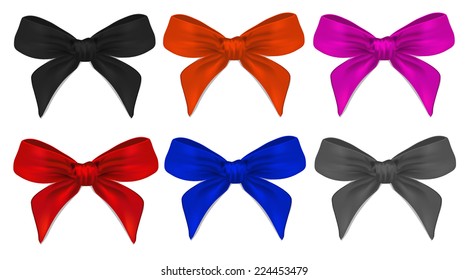Big set of gift bows with ribbons. Vector illustration. 
