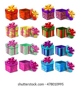 Big set of gift boxes isolated on white background. Vector illustration.