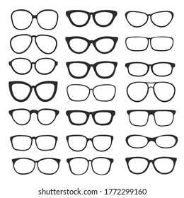 Big set of glasses icon shape for design element on white, stock vector illustration