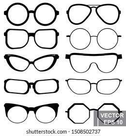 Big set of glasses. Sunscreens. Isolated over white background. For your design.