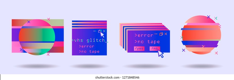 Big set of Glitch Art elements: Computer screen error, pixalization, digital noise, lo-fi artefact, TV signal fail, data decay, code error. Collection of abstract vector elements for design.