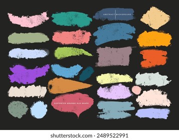 Big set of Glitch distorted noise destroyed pastel cut out shapes. Trendy defect halftone stamp. Vector black shape overlay. Modern trendy defect error shapes. Set of distressed effect vector shapes.