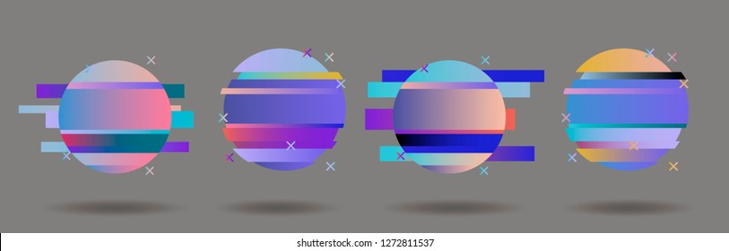 Big set of Glitched Frames: Computer screen error, pixalization, digital noise, lo-fi artefact in pink, violet, blue, purple pastel colors. Collection of vector elements in Vaporwave/ Synthwave style.