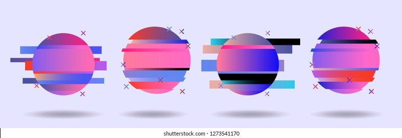 Big set of Glitched Frames: Computer screen error, pixalization, digital noise, lo-fi artefact in pink, violet, blue, purple pastel colors. Collection of vector elements in Vaporwave/ Synthwave style.