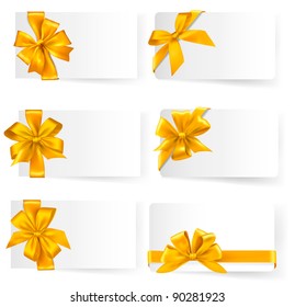 Big set of gold gift bows with ribbons. Vector.