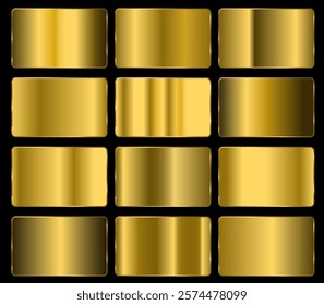Big set of gold gradients. gold metal gradient palette..