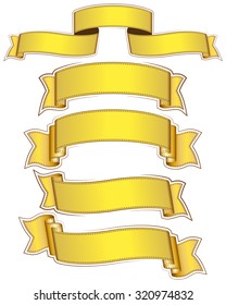 Big set of gold ribbon on white background. Vector illustration.