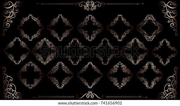 Big set of gold vintage styled calligraphic frames
and flourishes, complex and exquisite decoration for invitation or
greeting card.