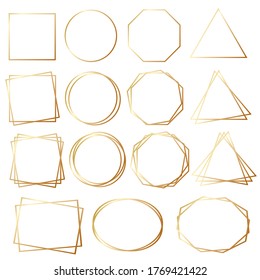 Gran conjunto de bordes geométricos dorados para el diseño de tarjetas en la ilustración vectorial de material blanco