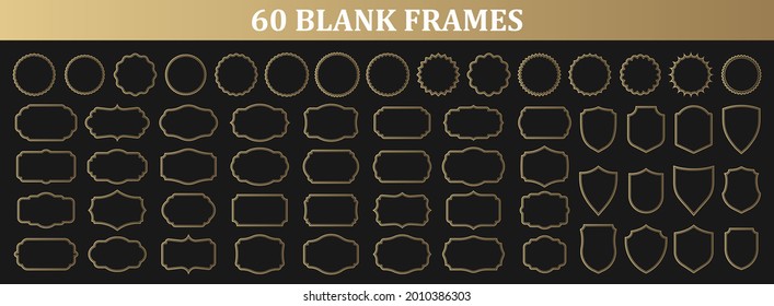 Big set of Golden vintage Ornamental frames. Vintage labels. Sticker. Retro badge elements. Vector illustration.