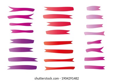 Big set of gradient purple and red marks, ribbons, labels. Hand drawn frames and blanks. For decoration, banners, festive postcards design, icons, packages, wallpapers, prints