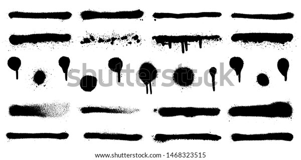 Big set of graffiti spray banner. Vector\
spray paint shapes in black on white\
background
