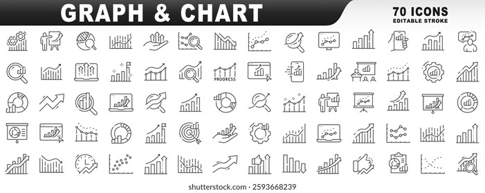 Big set of graph and chart related line icons. Editable stroke