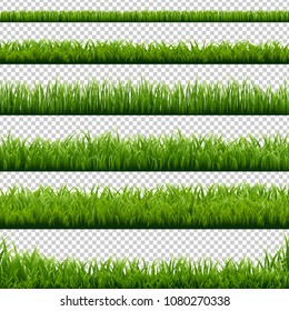 Big Set Green Grass Borders Transparent Background With Gradient Mesh, Vector Illustration
