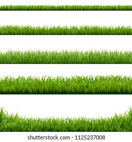 Big Set Green Grass Borders With Gradient Mesh, Vector Illustration