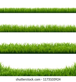 Big Set Green Grass Borders With Gradient Mesh, Vector Illustration