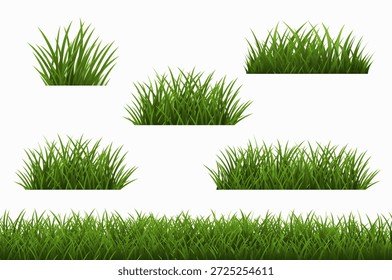 Gran conjunto de hierba verde aislado Panorama con malla degradada, Ilustración vectorial