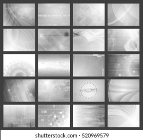 Big set of grey tech geometrical backgrounds. Vector illustration eps 10