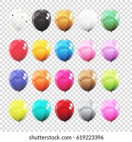 Big Set, Group of Colour Glossy Helium Balloons Isolated on Transparent Background. Vector Illustration EPS10