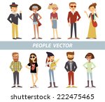 Big set group of diverse flat cartoon characters style young people couples in different poses standing together isolated on white background. Crowd people. Casualy looking dressed men women. Vector.