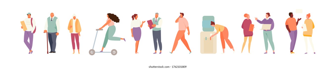 Big set of a group of people with different activity. Family and friendship, work and leisure. Vector characters isolated on a white background