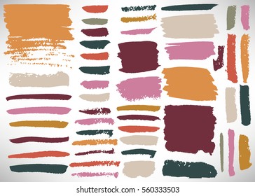 Big set of grunge brush stroke. Collection of Ink brush line, grunge lines, stripes, dividers, labels, templates. Set of dirty backgrounds, textured shapes. Distressed brushes. Vector illustration.