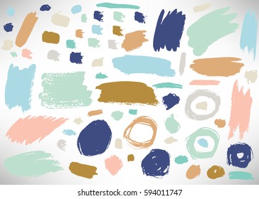 Big set of grunge brush stroke. Collection of Ink brush circle, dot, grunge line, stripe, divider, label, template. Set of hand drawn dirty backgrounds, textured shapes. Distressed brushes. Vector.